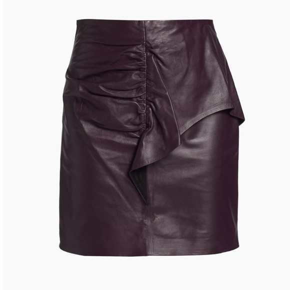 1 LEFT! CLOSET CLOSING IRO Hita Ruffled Leather Mini Skirt Sz 6 (Fr 38) in Berry - Picture 2 of 7